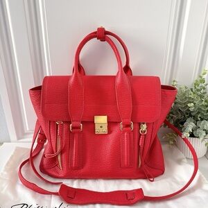 3.1 Phillip Lim Pashli medium Satchel Red Leather crossbody bag gold hardware